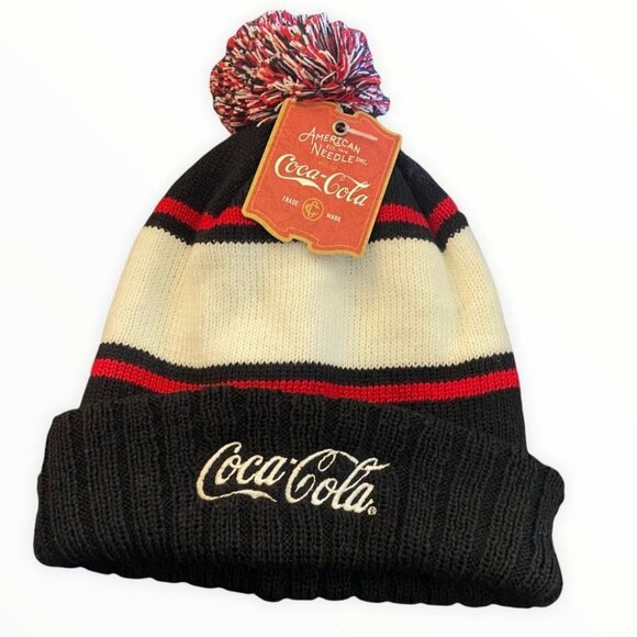 Nwt American Needle Coca Cola Pom Pom Beanie Pillow Line Black Ivory Red New Tag - Picture 4 of 10